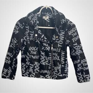Disney D-Signed Girls Rock The Town Jacket Size M Black White Print Front Zip